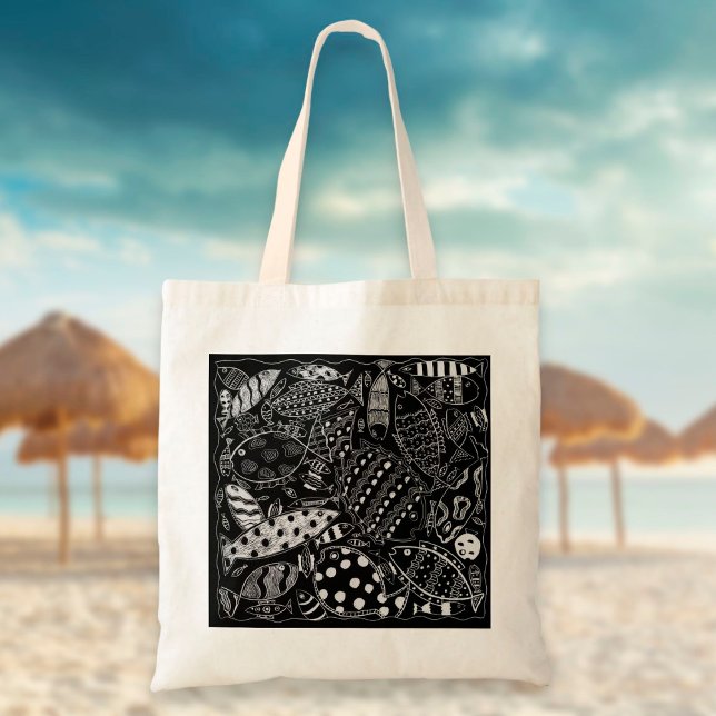 Boho Black And White Whimsical Fish Pattern  Tote Bag (Creator Uploaded)