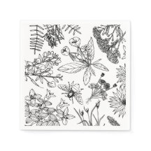 Boho Black and White Wildflower Paper Napkin