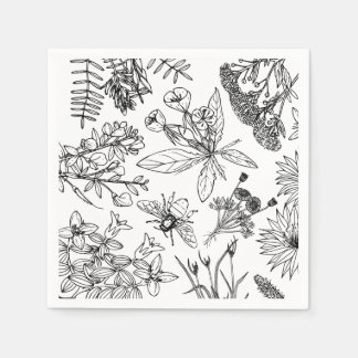 Boho Black and White Wildflower Paper Napkin