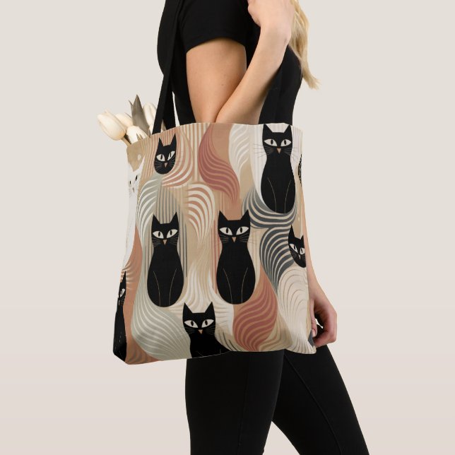 Boho black Cat halloween  Tote Bag (Close Up)