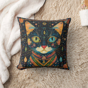 Boho Black Chat Motif Jeu oreiller