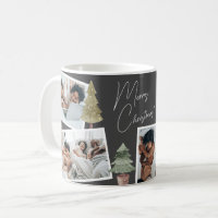 Boho Black Christmas Photo Collage Pine Trees