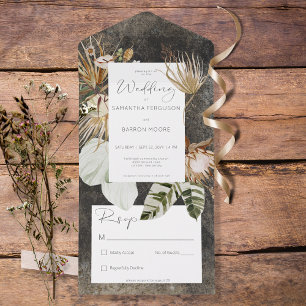 Boho Black Floral QR Code All in One Invitation