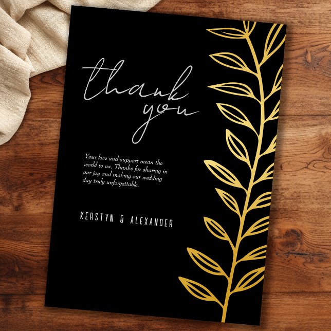 Boho Black Gold Foil Vintage Botanical Thank You (Creator Uploaded)