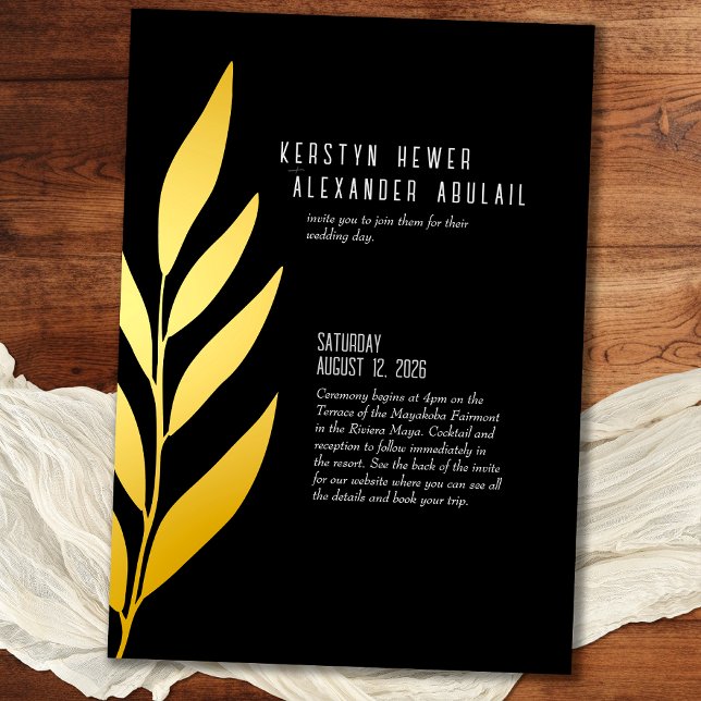 Boho Black Gold Foil Vintage Botanical Wedding (Creator Uploaded)