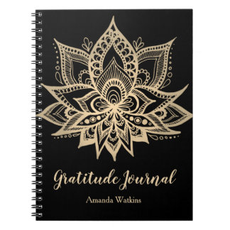 Boho Black Gold Lotus Flower Gratitude Journal
