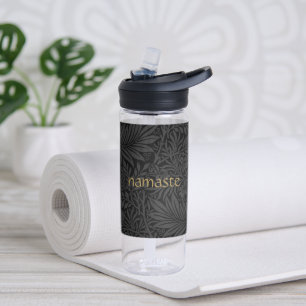 Boho Black Grey Botanical Water Bottle