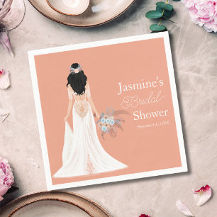 Boho Black Hair Bride With Flowers Napkin