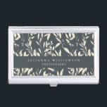 Boho Black Hand Drawn Floral Professional Custom  Business Card Holder<br><div class="desc">Boho Modern Black Hand Drawn Floral Professional Custom Business Card Case</div>