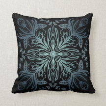 Boho Black Indigo Turquoise Throw Pillow