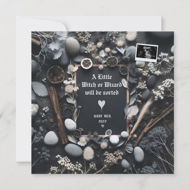 Boho Black Pregnancy Announcement |  Baby Reveal  (Front)