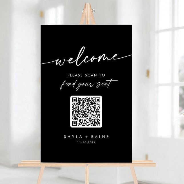 Boho Black QR Code Acrylique Mariage Seing Chart (Boho Black QR Code Acrylic Wedding Seating Chart)