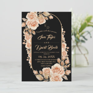  Boho Black ⎮ Roses Gold Floral Wedding Invitation