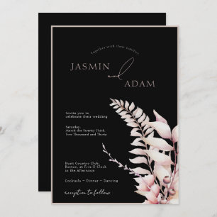 Boho Black Soft Pink Simple Wedding  Invitation