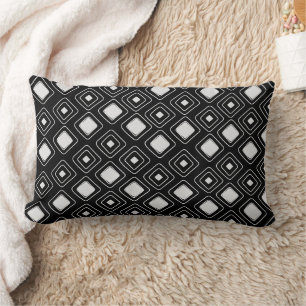 Boho Black Tribal Geometric Aztec Pattern Lumbar Pillow