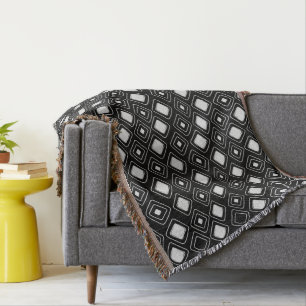 Boho Black Tribal Geometric Aztec Pattern Throw Blanket