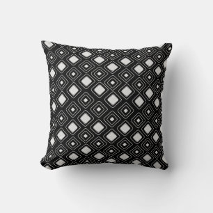 Boho Black Tribal Geometric Aztec Pattern Throw Pillow