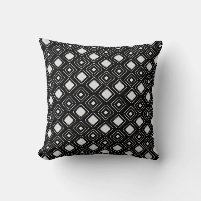Boho Black Tribal Geometric Aztec Pattern Throw Pillow (Front)