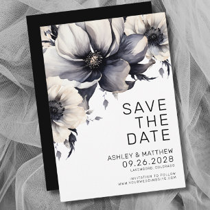 Boho Black White Floral Wedding Save The Date
