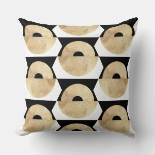 Boho black white gold geometric pattern throw pillow