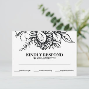 Boho Black & White Sunflower Bouquet Handfasting Enclosure Card
