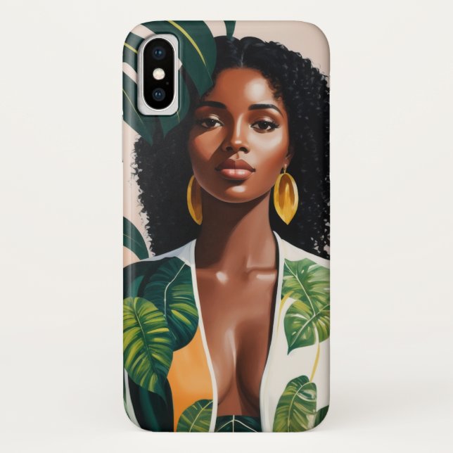 Boho Black Woman Botanical Portrait Case-Mate iPhone Case (Back)