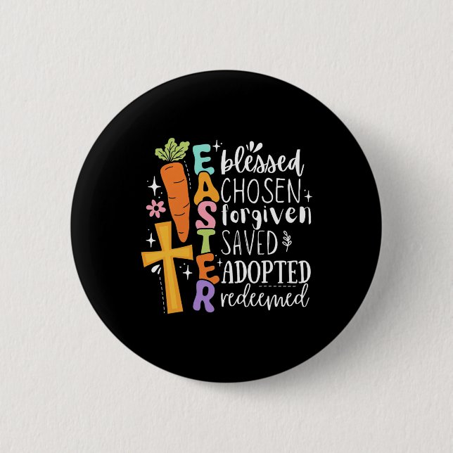 Boho Blessed Forgiven Easter Christian Spring Cros 2 Inch Round Button (Front)