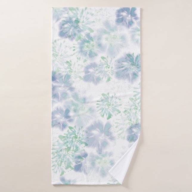 Boho bleu Fleurs florales Motif de teinture à tart (Serviette de bain)