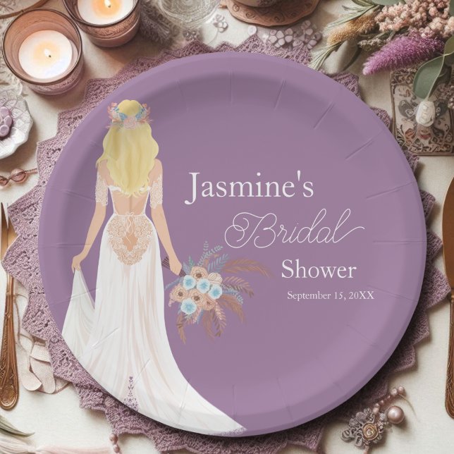  Boho Blonde Hair Bride With Flowers Paper Plate (Creator Uploaded)