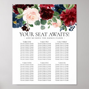 Boho Bloom   Burgundy and Navy 6 Table Seating Poster