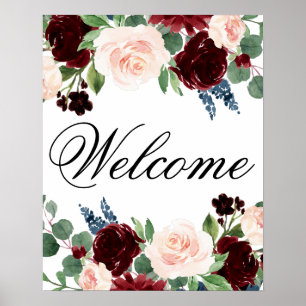 Boho Bloom   Burgundy and Navy Any Event Welcome Poster