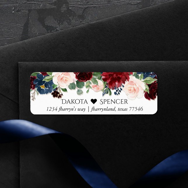 Boho Bloom | Burgundy et Navy Blue Heart Address (Créateur téléchargé)