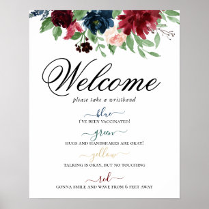 Boho Bloom   Burgundy Floral Social Distancing Poster