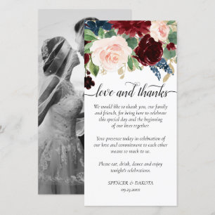 Boho Bloom Burgundy Navy Garland Photo Love and Thank You Card