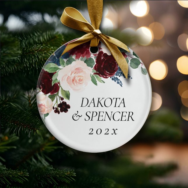 Boho Bloom | Burgundy Red and Navy Blue Custom Ceramic Ornament (Creator Uploaded)