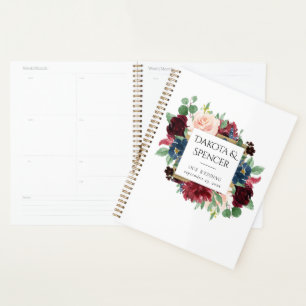 Boho Bloom   Burgundy Red and Navy Blue Custom Planner