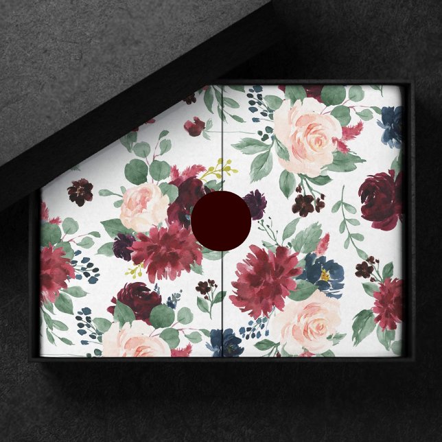 Boho Bloom | Burgundy Red and Navy Blue Floral Tissue Paper (Creator Uploaded)