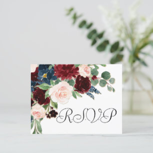 Boho Bloom Burgundy Red and Navy Blue Meal RSVP Postcard