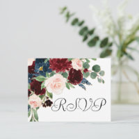 Boho Bloom | Burgundy Red and Navy Blue RSVP