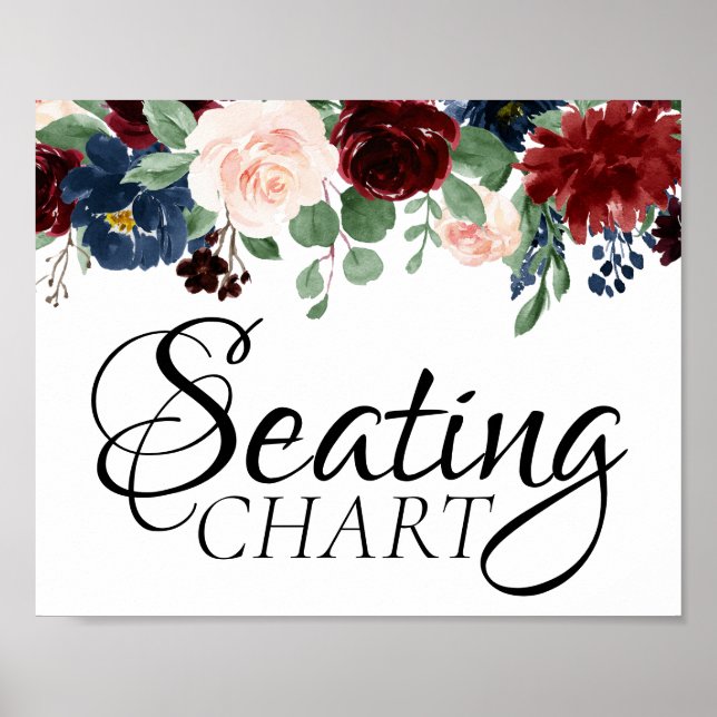 Boho Bloom | Burgundy Red and Navy Blue Seating Poster (Front)