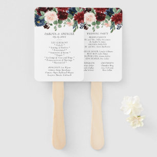 Boho Bloom Burgundy Red and Navy Garland Program Hand Fan