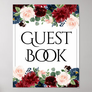 Boho Bloom   Burgundy Red and Navy Guestbook Sign