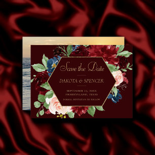 Boho Bloom Dark Elegant Burgundy Red and Blush Save The Date
