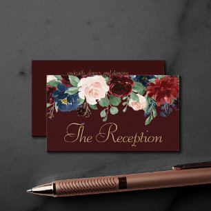 Boho Bloom Dark Elegant Red and Blue Reception Enclosure Card