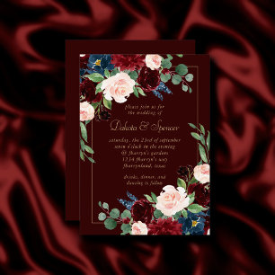 Boho Bloom Dark Elegant Red and Blush Roses Invitation