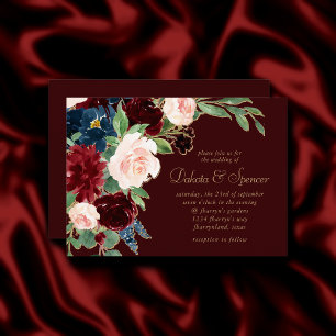 Boho Bloom   Dark Elegant Red and Blush Roses Invitation