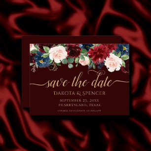 Boho Bloom   Dark Elegant Red and Navy Garland Save The Date