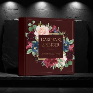 Boho Bloom Dark Elegant Red Blush and Navy Blue Binder