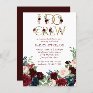 Boho Bloom   Elegant Burgundy Marsala I Do Crew Invitation