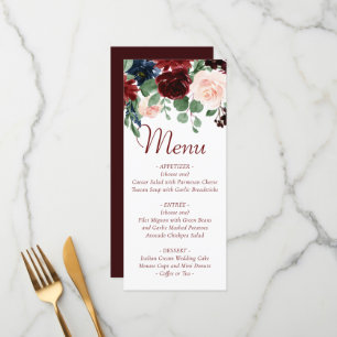 Boho Bloom Elegant Burgundy Red Floral Garland Menu